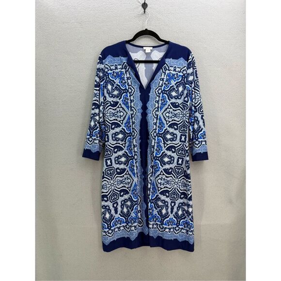 Cache Dress Blue White Print 3/4 Sleeve Sheath Dress Women's XL - Picture 8 of 8